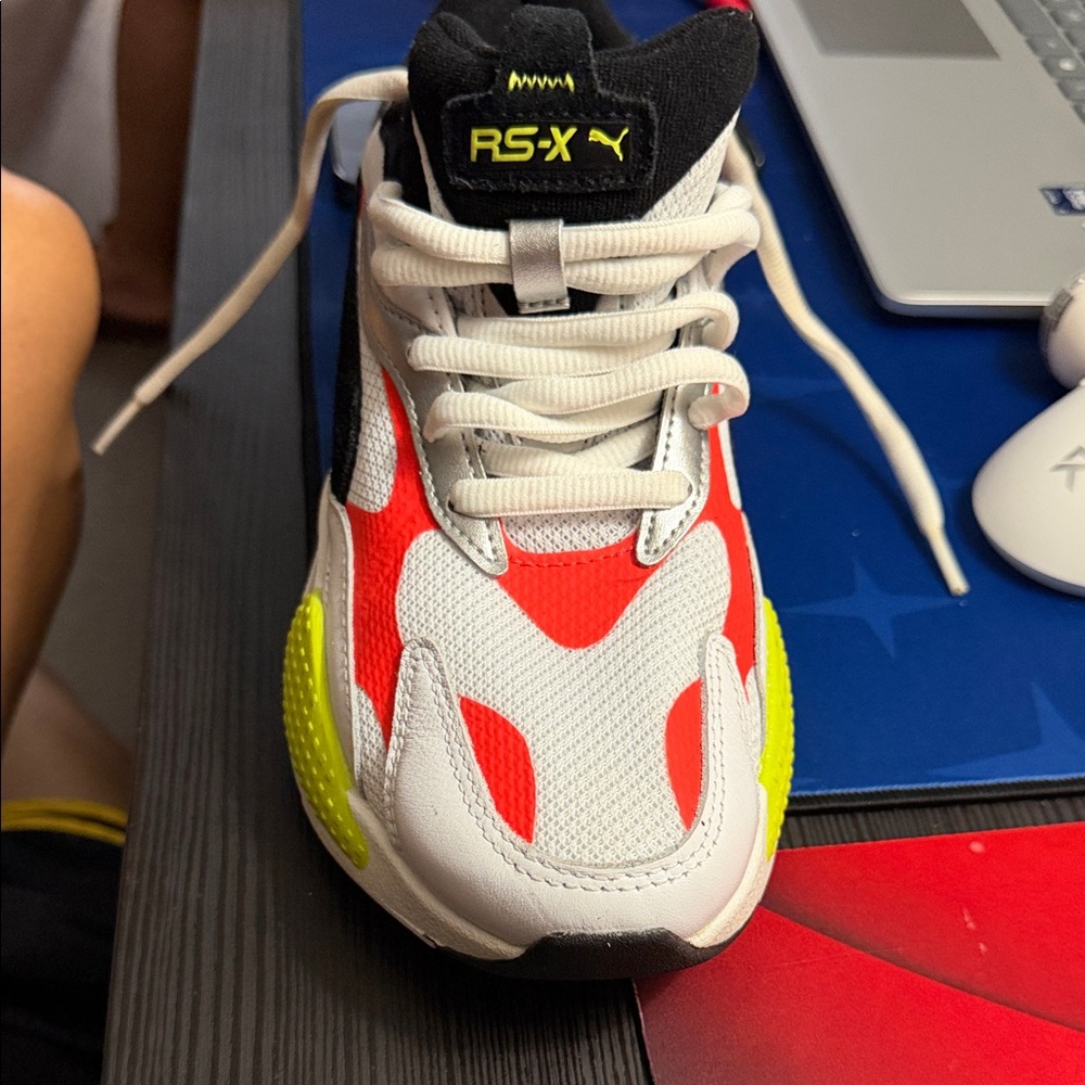 Puma Kids RS-X White Red Yellow Neon Accent Sneakers